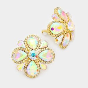 Floral stone clip on earrings
